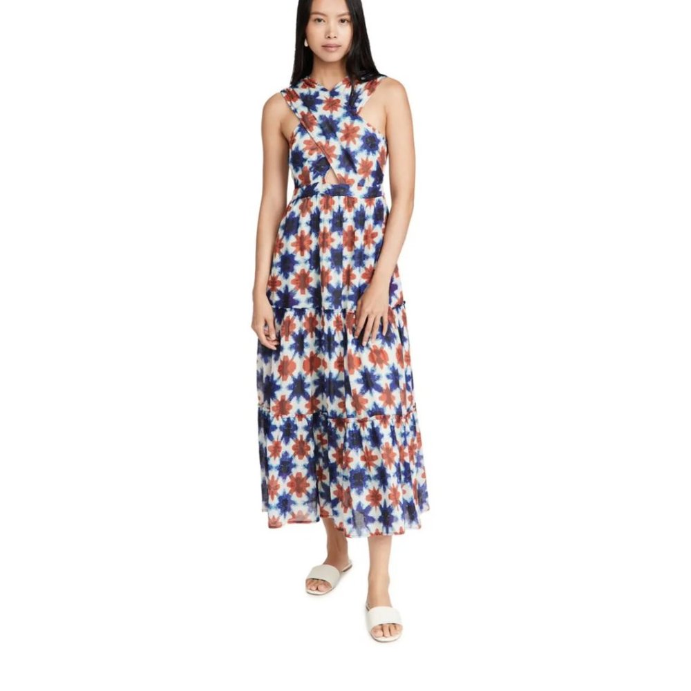 NWT - Banjanan Harper Maxi Dress Cutout Cross Front in Cotton Shibori Dye